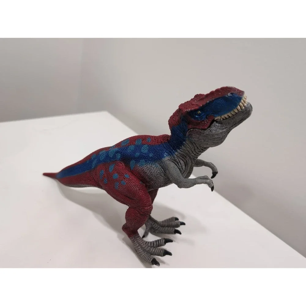 Schleich Tyrannosaurus Rex Dinosaur Figure T-Rex Red & Blue Used Movable Jaw